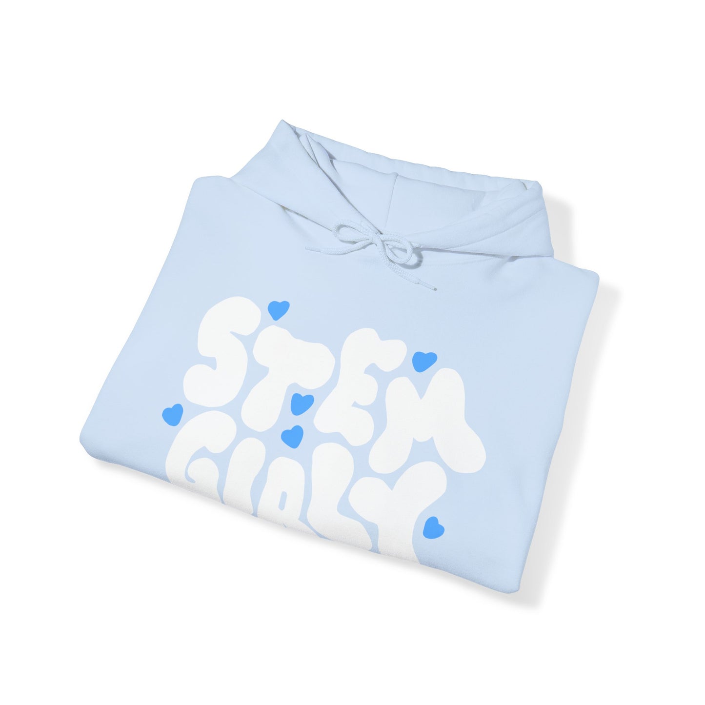 ‘STEM Girly’ in White with Blue Hearts